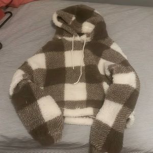 cozy fur plaid sweatshirt